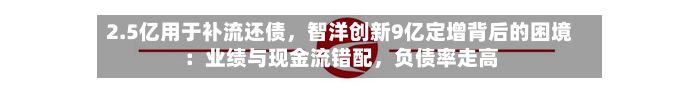2.5亿用于补流还债，智洋创新9亿定增背后的困境：业绩与现金流错配	，负债率走高-第1张图片